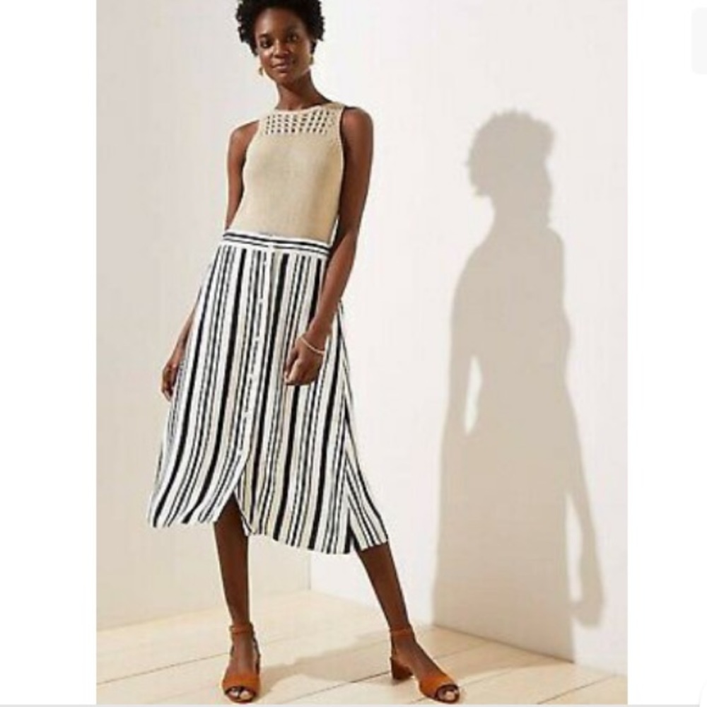 Loft button front black & white striped skirt